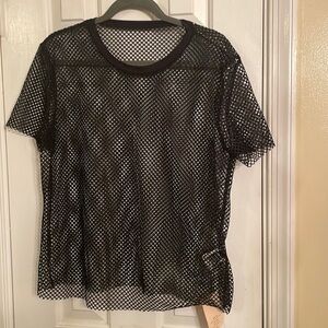 NWT Shein Fishnet Black Short Sleeve Tshirt Size US 12